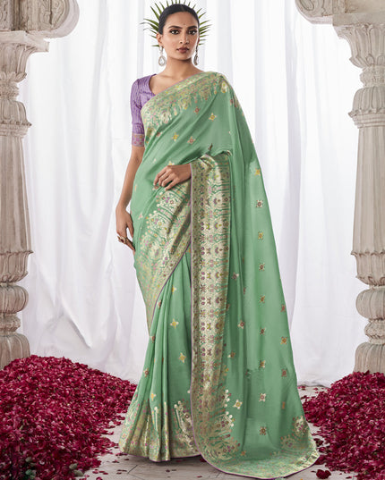 Mint Blue Kora Silk Meenakari Pallu Saree