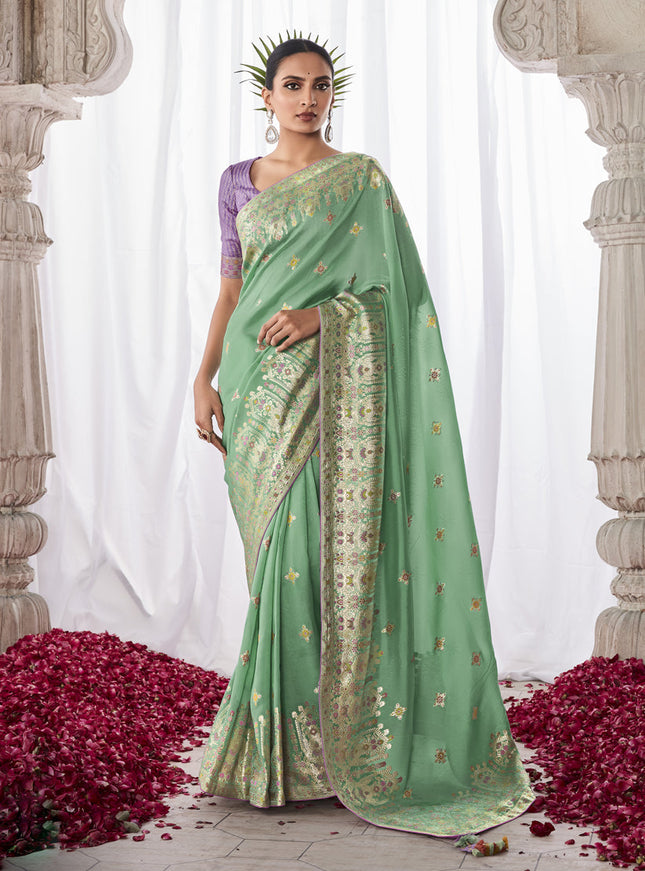 Mint Blue Kora Silk Meenakari Pallu Saree