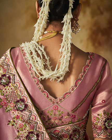Blush Pink Silk Embroidered Saree