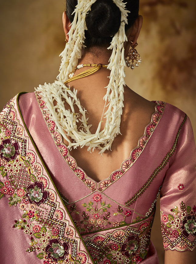 Blush Pink Silk Embroidered Saree