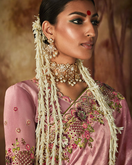 Blush Pink Silk Embroidered Saree