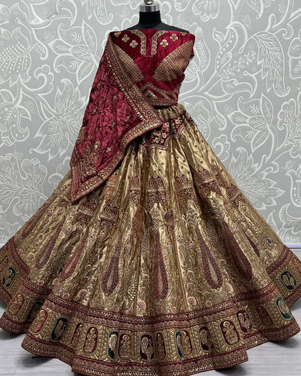 Beige Brocade Silk Heavy Designer Lehenga Choli Set