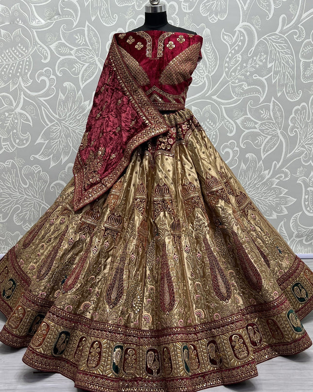 Beige Brocade Silk Heavy Designer Lehenga Choli Set