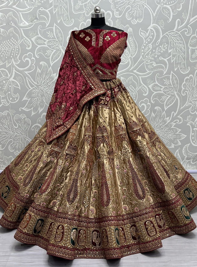Beige Brocade Silk Heavy Designer Lehenga Choli Set