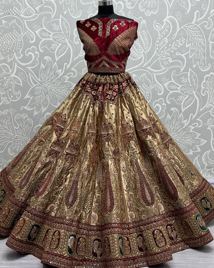 Beige Brocade Silk Heavy Designer Lehenga Choli Set