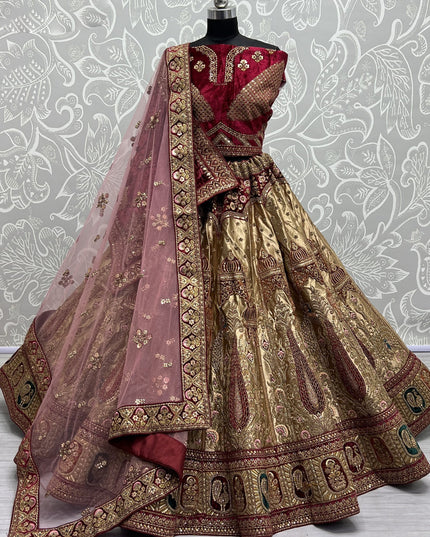 Beige Brocade Silk Heavy Designer Lehenga Choli Set