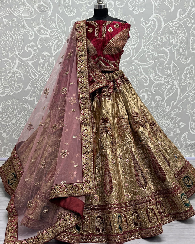 Beige Brocade Silk Heavy Designer Lehenga Choli Set