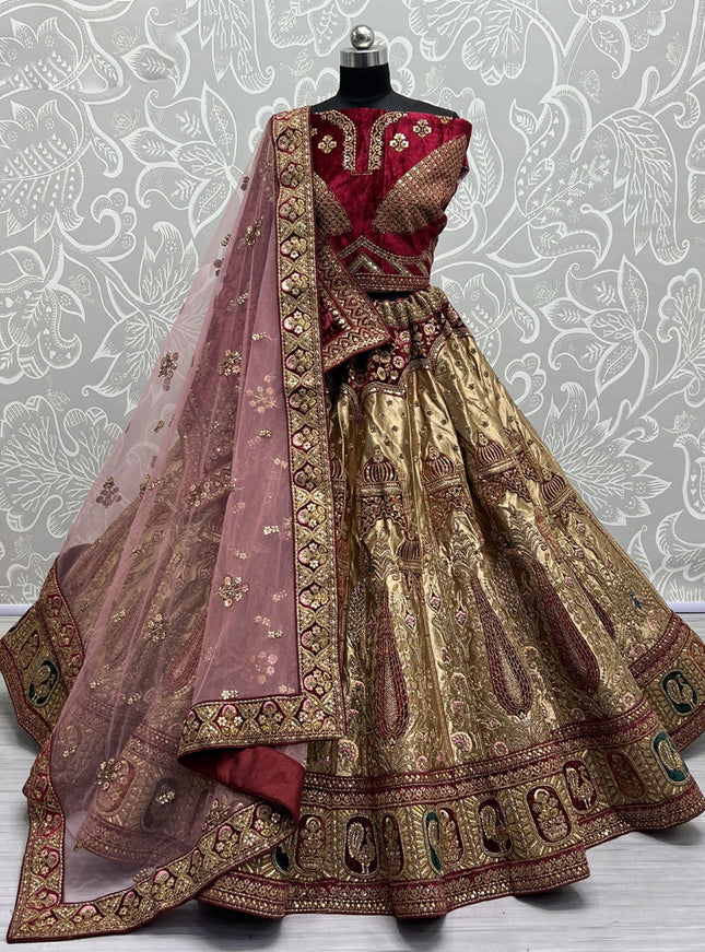 Beige Brocade Silk Heavy Designer Lehenga Choli Set