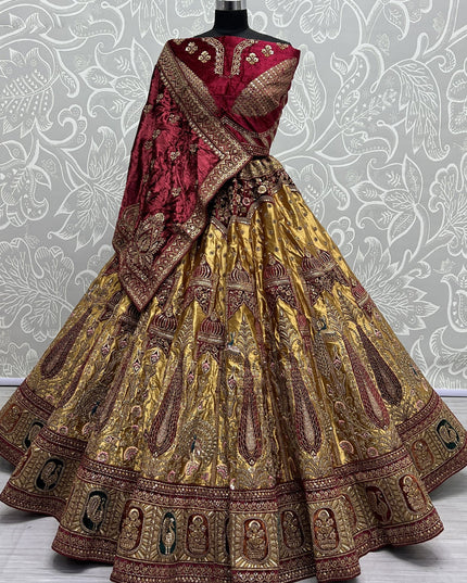 Mustard Yellow Brocade Silk Heavy Designer Lehenga Choli Set
