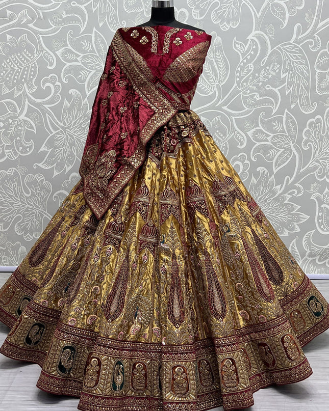 Mustard Yellow Brocade Silk Heavy Designer Lehenga Choli Set