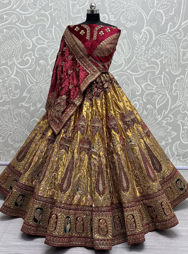 Mustard Yellow Brocade Silk Heavy Designer Lehenga Choli Set