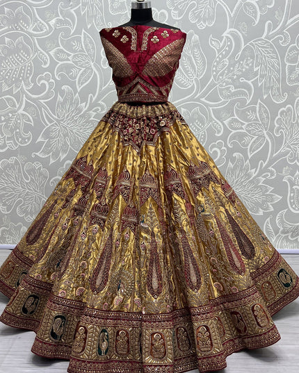 Mustard Yellow Brocade Silk Heavy Designer Lehenga Choli Set