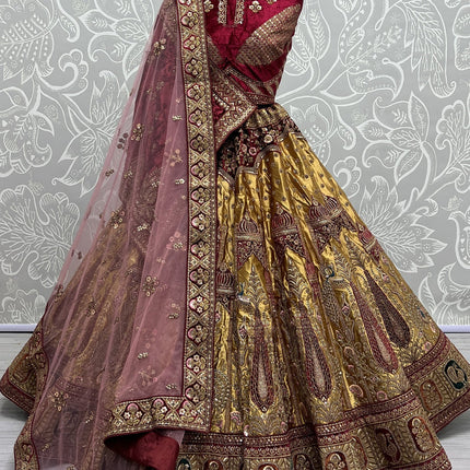 Mustard Yellow Brocade Silk Heavy Designer Lehenga Choli Set