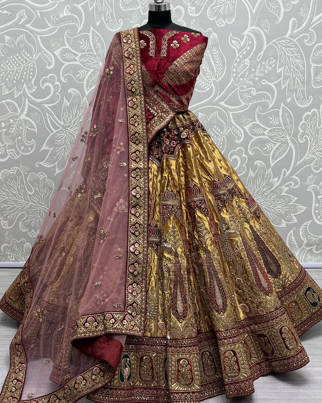 Mustard Yellow Brocade Silk Heavy Designer Lehenga Choli Set