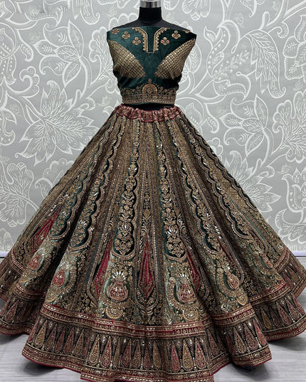 Bottle Green Velvet Heavy Designer Lehenga Choli Set