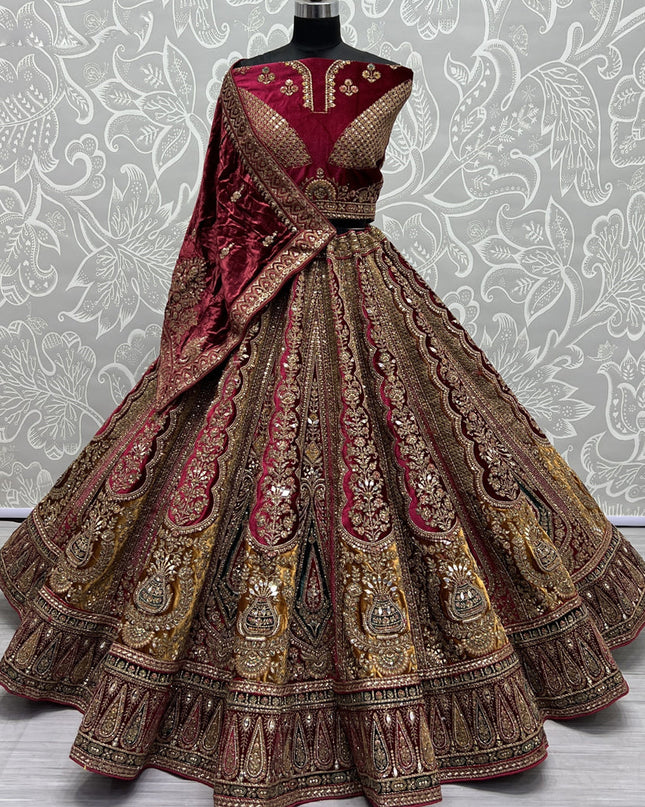 Mustard Yellow Velvet Heavy Designer Lehenga Choli Set