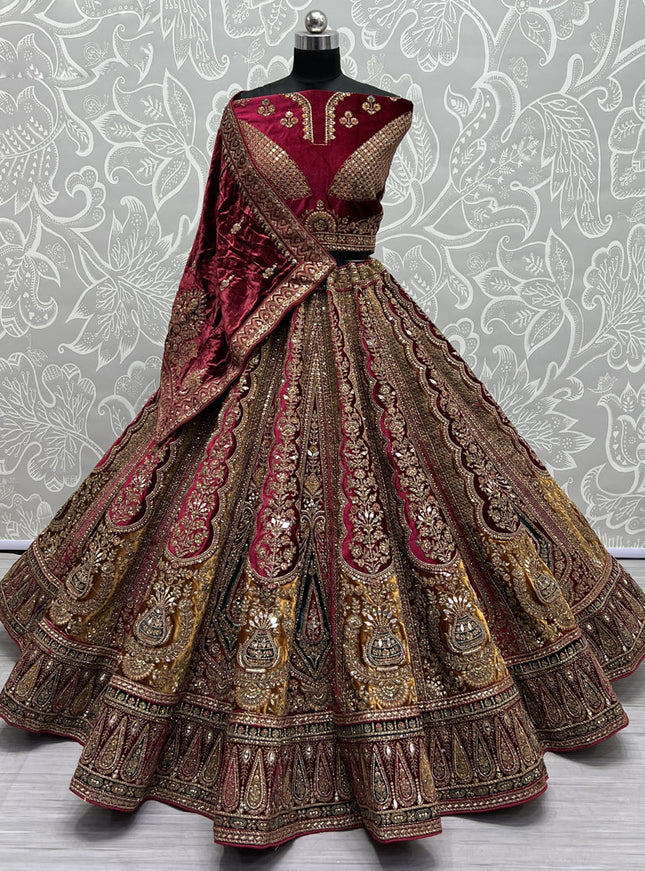 Mustard Yellow Velvet Heavy Designer Lehenga Choli Set