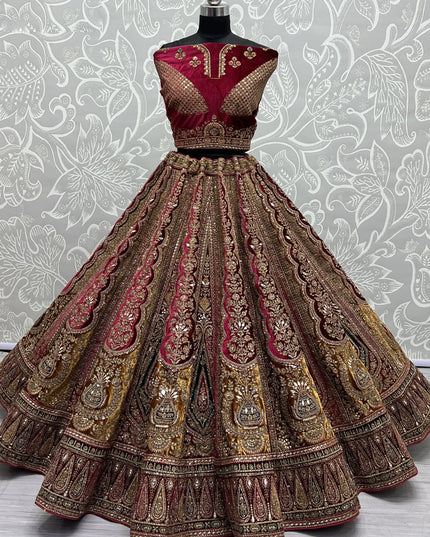 Mustard Yellow Velvet Heavy Designer Lehenga Choli Set