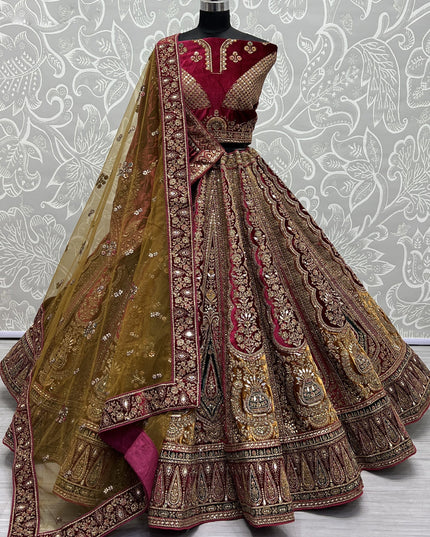 Mustard Yellow Velvet Heavy Designer Lehenga Choli Set