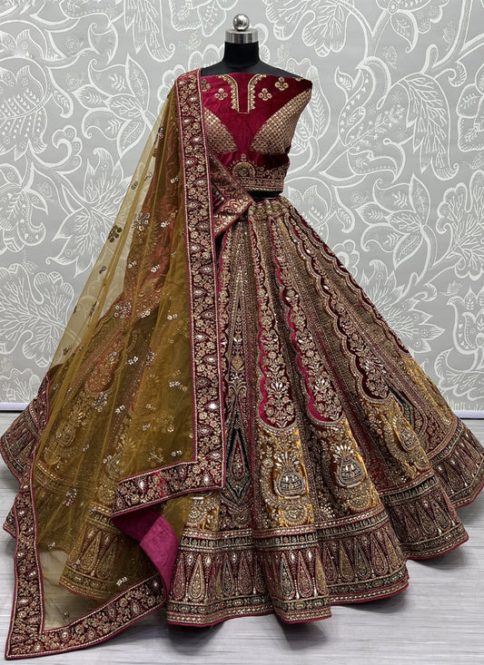 Mustard Yellow Velvet Heavy Designer Lehenga Choli Set