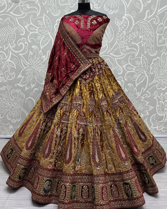 Mustard Yellow Velvet Heavy Designer Lehenga Choli Set