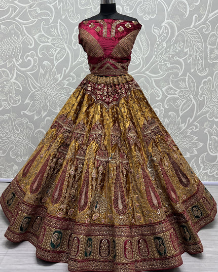 Mustard Yellow Velvet Heavy Designer Lehenga Choli Set
