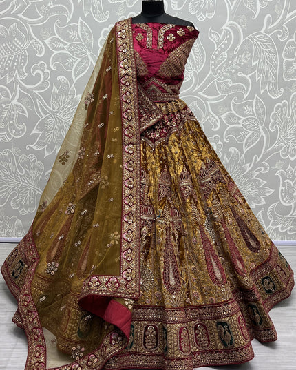 Mustard Yellow Velvet Heavy Designer Lehenga Choli Set