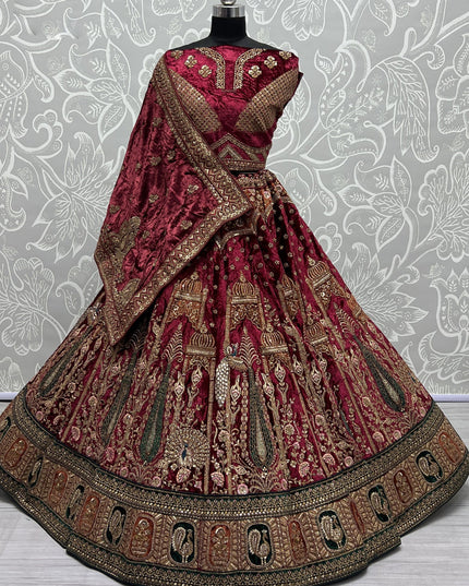 Maroon Velvet Heavy Designer Lehenga Choli Set