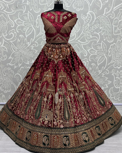 Maroon Velvet Heavy Designer Lehenga Choli Set