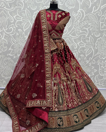 Maroon Velvet Heavy Designer Lehenga Choli Set