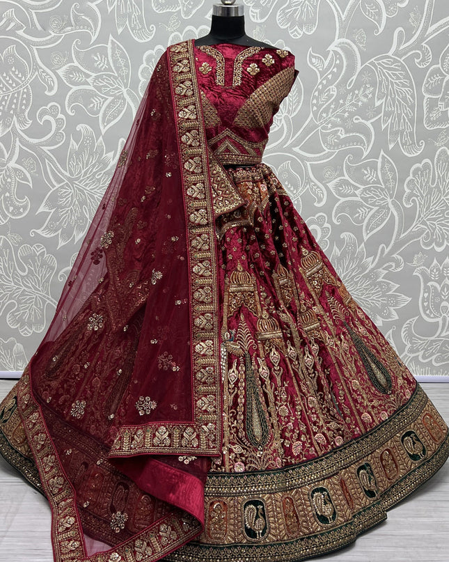 Maroon Velvet Heavy Designer Lehenga Choli Set