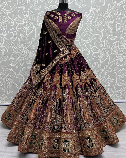 Purple Velvet Heavy Designer Lehenga Choli Set