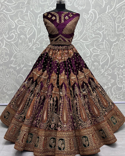 Purple Velvet Heavy Designer Lehenga Choli Set