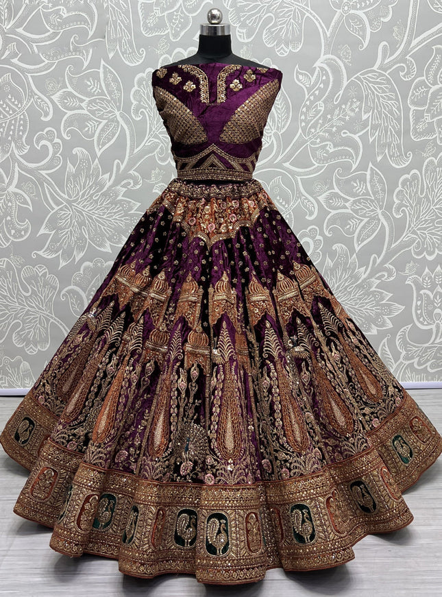 Purple Velvet Heavy Designer Lehenga Choli Set