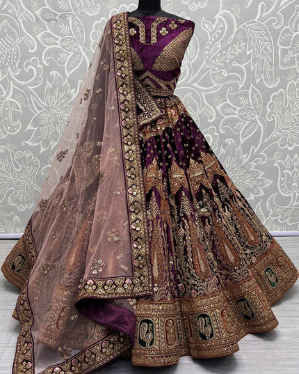 Purple Velvet Heavy Designer Lehenga Choli Set