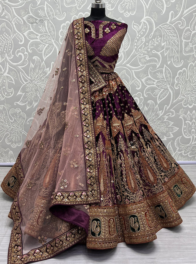 Purple Velvet Heavy Designer Lehenga Choli Set