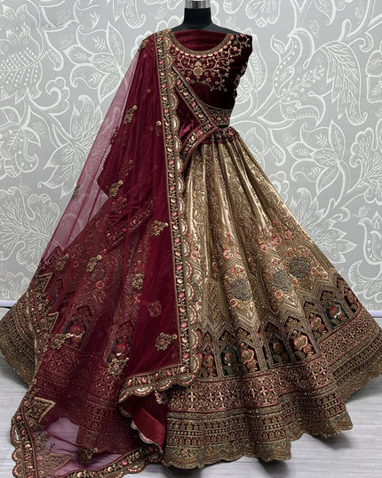 Beige Velvet Designer Lehenga Choli Set