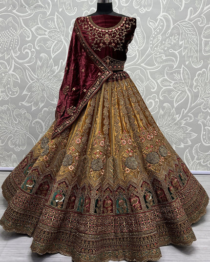 Mustard Yellow Velvet Designer Lehenga Choli Set