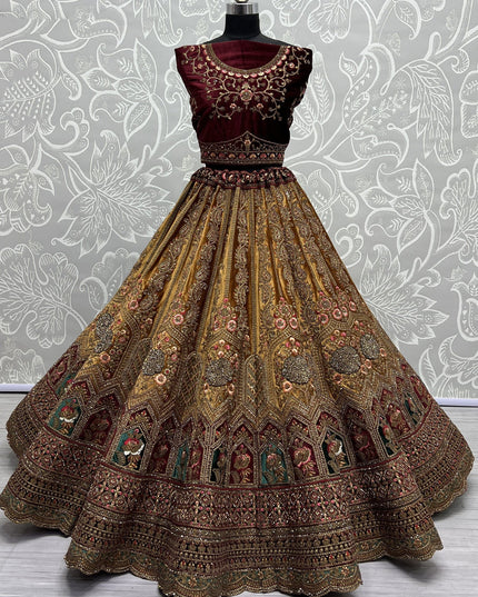 Mustard Yellow Velvet Designer Lehenga Choli Set