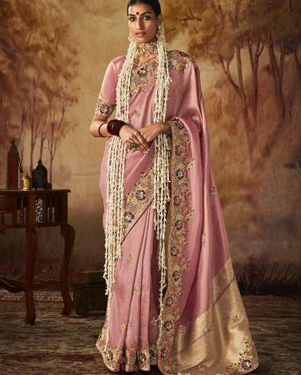 Blush Pink Silk Embroidered Saree