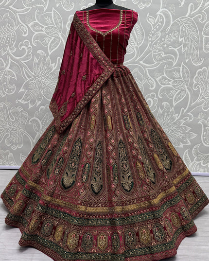 Raspberry Pink Velvet Designer Lehenga Choli Set