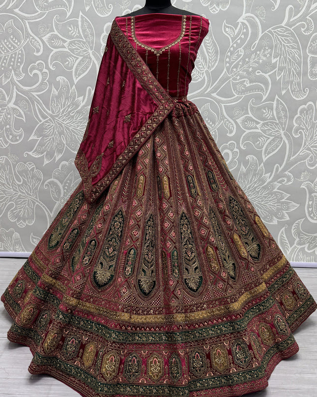 Raspberry Pink Velvet Designer Lehenga Choli Set