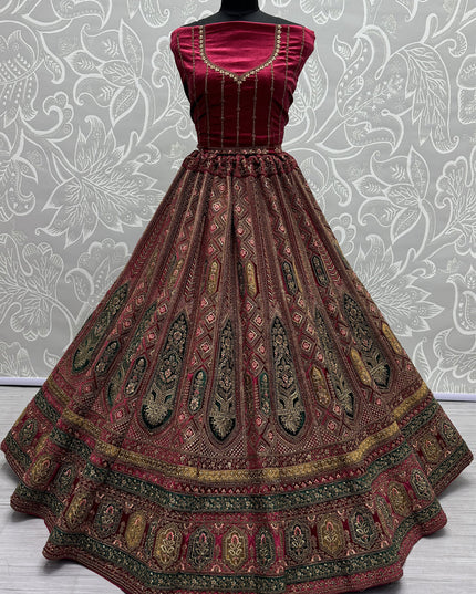 Raspberry Pink Velvet Designer Lehenga Choli Set