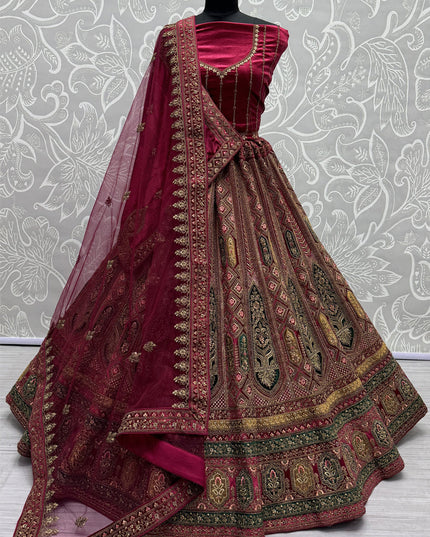 Raspberry Pink Velvet Designer Lehenga Choli Set