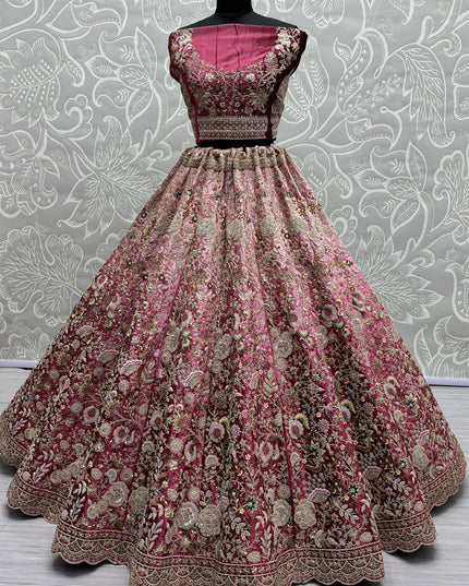 Pink Velvet Designer Lehenga Choli Set