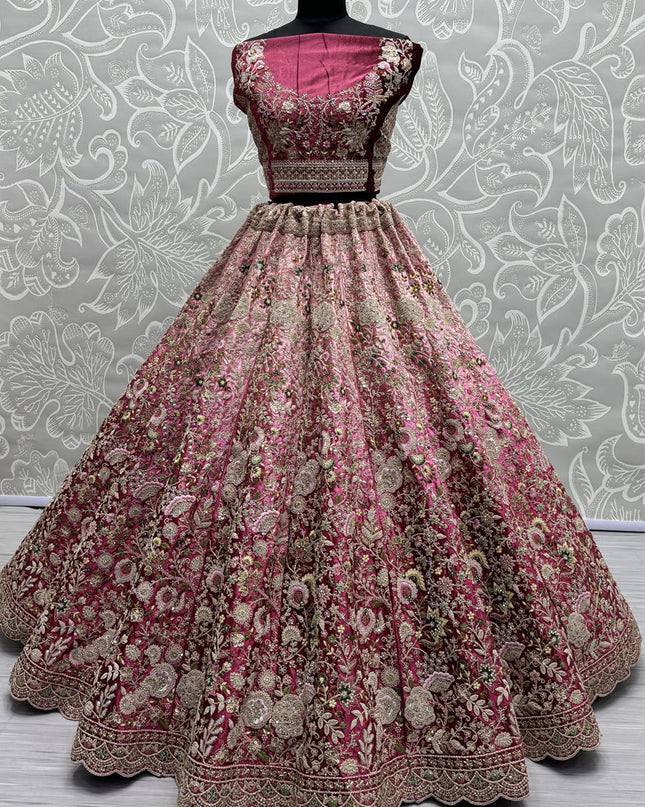 Pink Velvet Designer Lehenga Choli Set