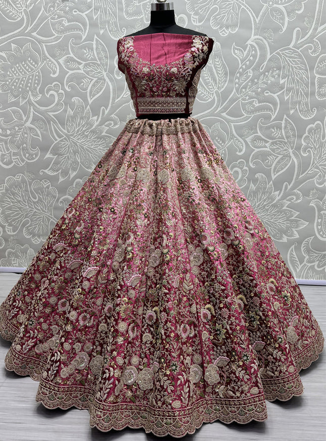Pink Velvet Designer Lehenga Choli Set