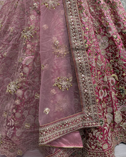 Pink Velvet Designer Lehenga Choli Set