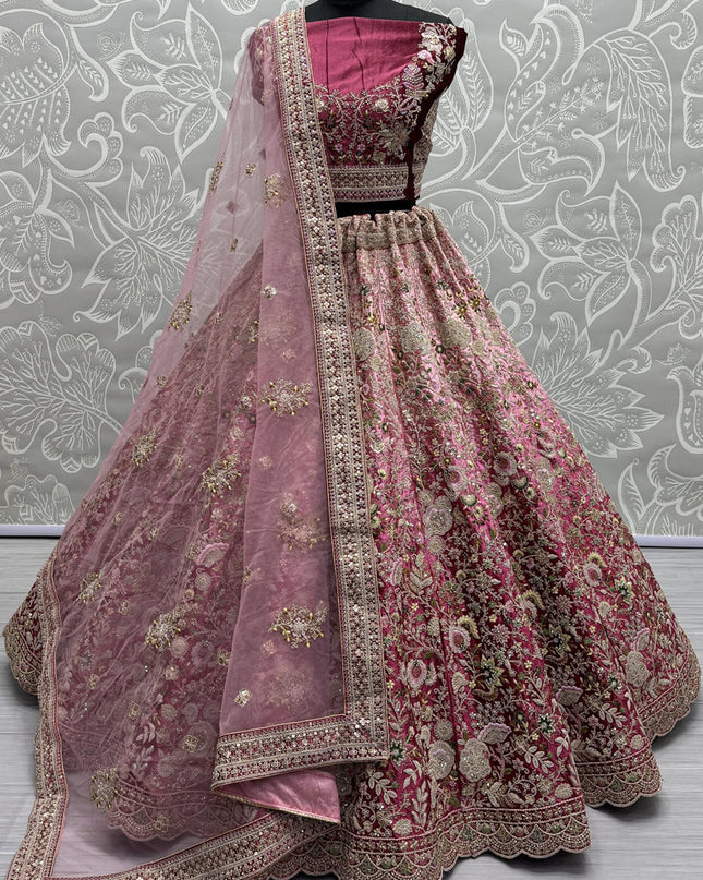 Pink Velvet Designer Lehenga Choli Set