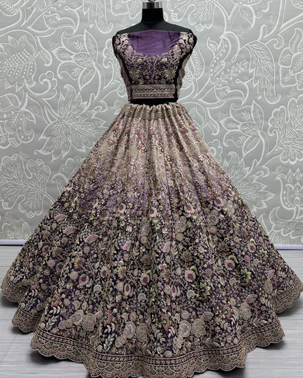 Purple Velvet Designer Lehenga Choli Set